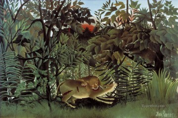 Animal Painting - The Hungry Lion Attacking an Antelope Le lion ayant faim se jette sur antilope Henri Rousseau